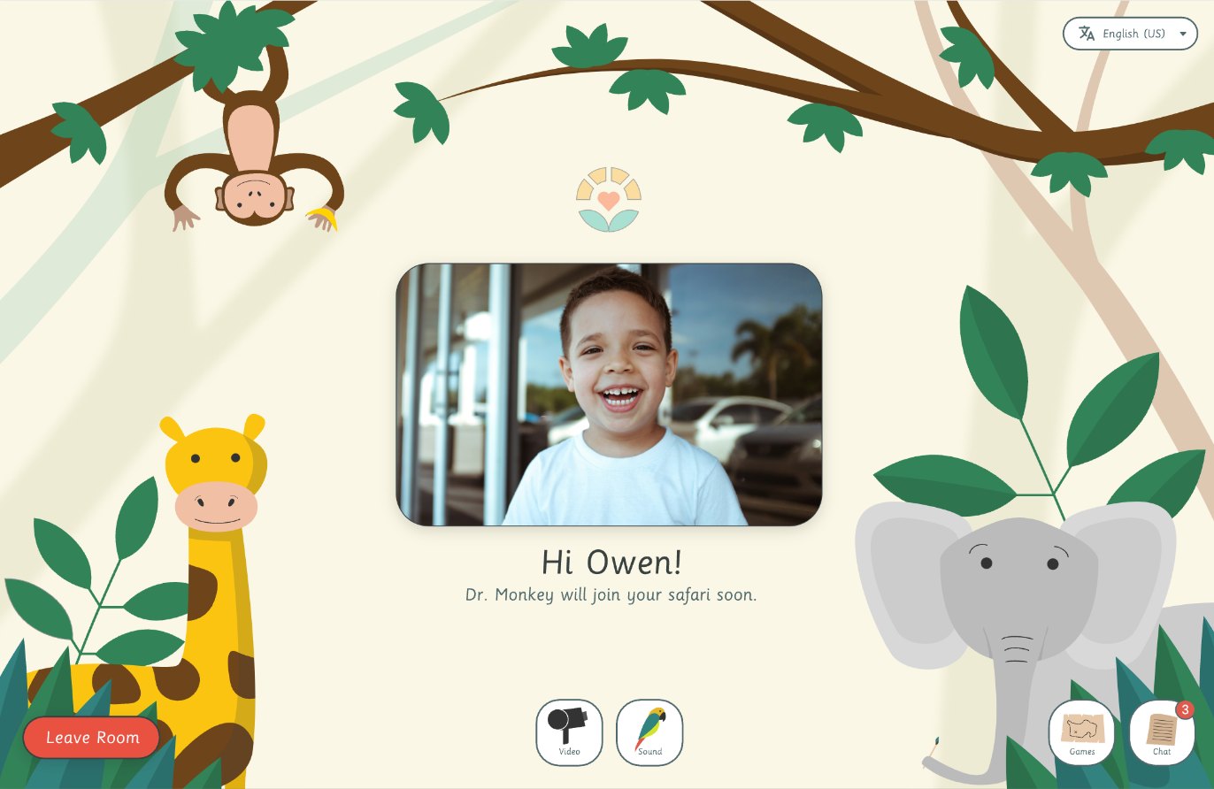 Safari-themed waiting room greeting a child